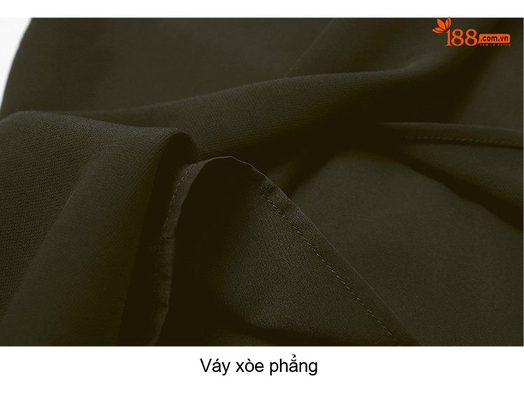Váy liền thân Nữ Dáng Ôm Cổ Bẻ Tay Dài Xẻ Tà Màu Xanh Lá, Xanh Olive chi tiết 18