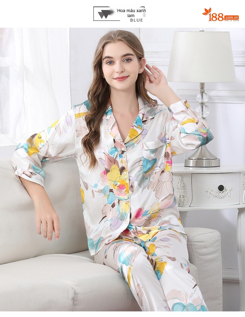 Bộ Pijama Lụa Tơ Tằm Dài Tay Nữ Size Lớn Họa Tiết Hoa Mùa Thu chi tiết 19