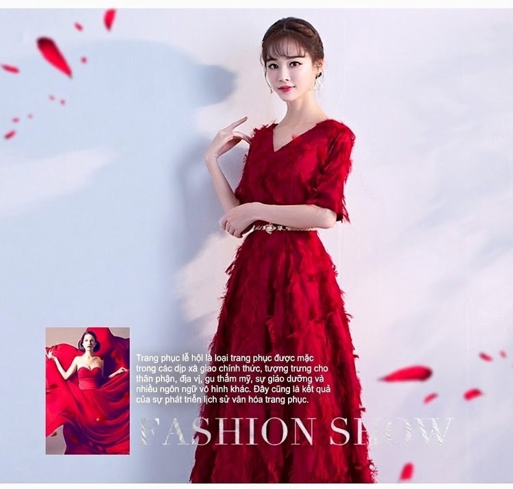 Váy Dạ Hội Nữ Dáng Dài Cổ chữ V Trẻ Trung Thanh Lịch Màu Trắng, Đỏ, Đen chi tiết 2