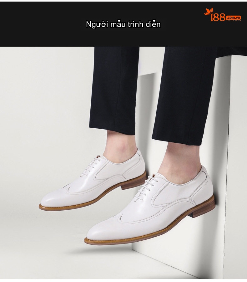 Giày Tây Buộc Dây Nam Da Bóng Chiều Cao Đế Khoảng 3cm Màu Trắng chi tiết 10
