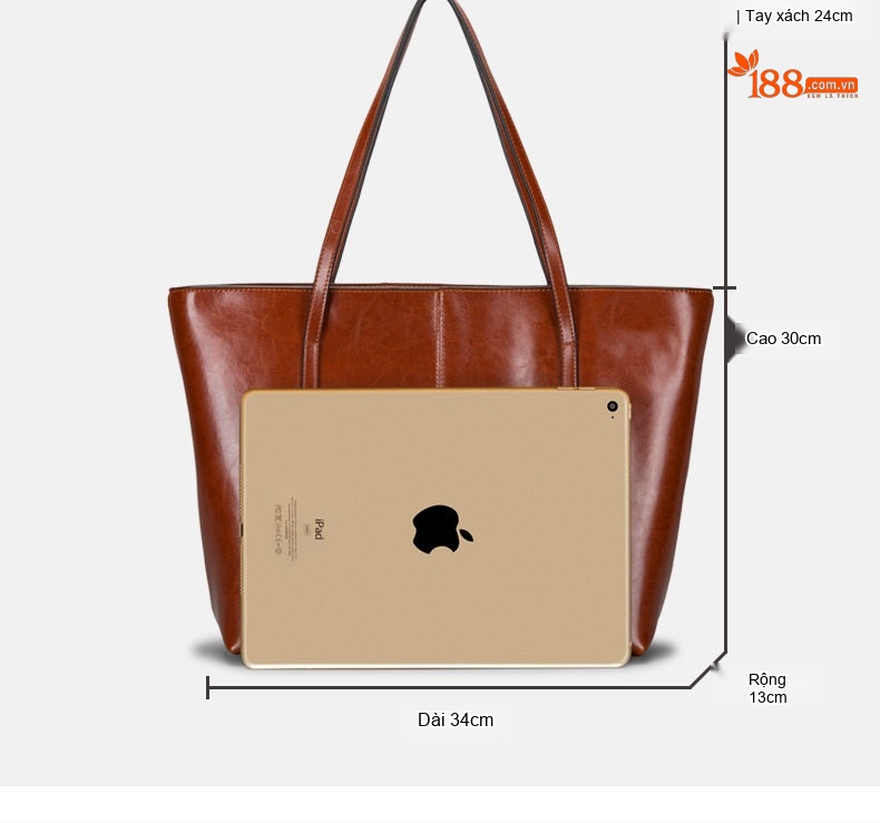 Túi Tote Nữ Da Bò Công Sở Thời Trang Đựng Tài Liệu A4 Màu Nâu chi tiết 5