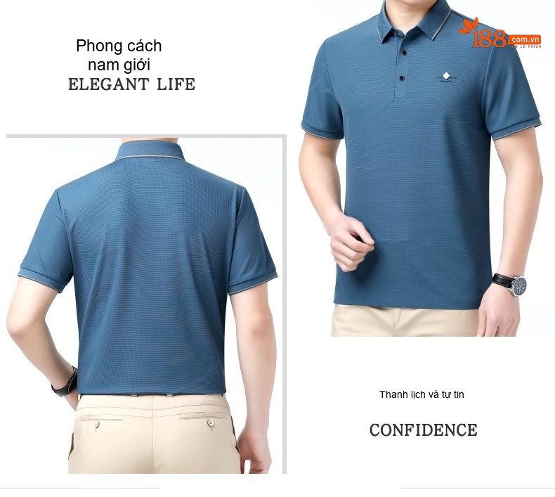 Áo Polo Nam Lụa Tằm Tơ Cộc Tay Mát Lạnh Chống Nhăn Màu Trắng, Xám, Xanh, Đen chi tiết 9