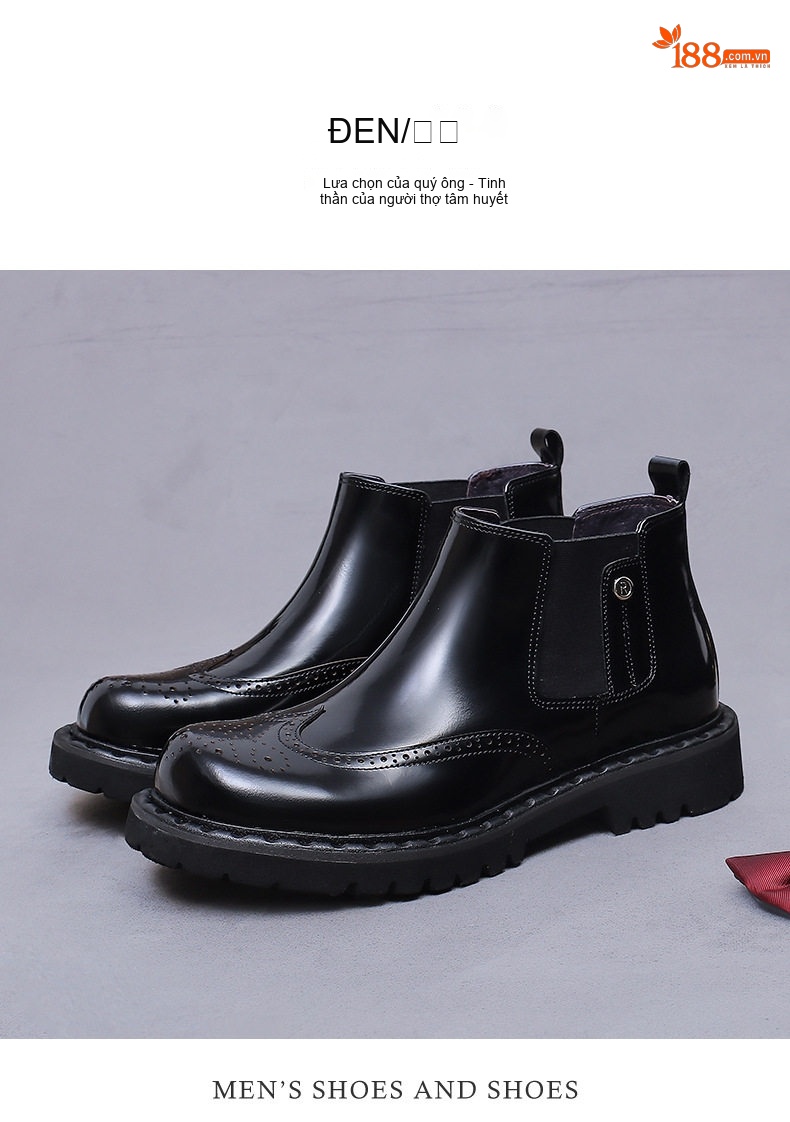 Giày Chelsea Boots Nam Da Bóng Đế Cao Chiều Cao Đế Khoảng 4cm Màu Đen, Nâu chi tiết 12