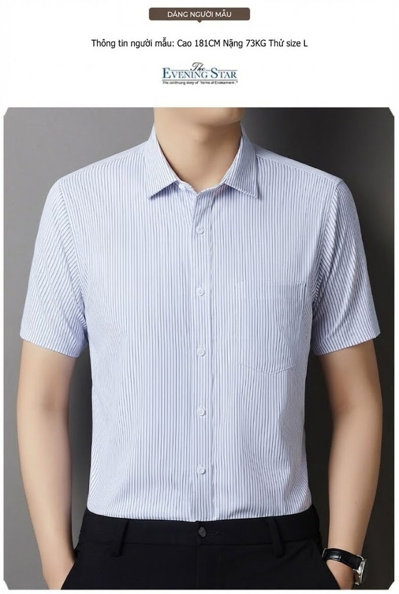 Áo Sơ Mi Nam Cotton Tơ Lụa Tay Ngắn Dáng Rộng Thoải Mái Màu Xanh Sọc chi tiết 8