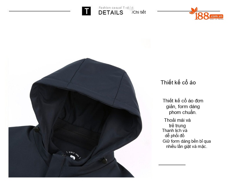 Áo Khoác Parka Nam Dáng Ôm Có Mũ Trùm Đầu Giữ Ấm Lót Lông Màu Đen, Xanh Navy chi tiết 4