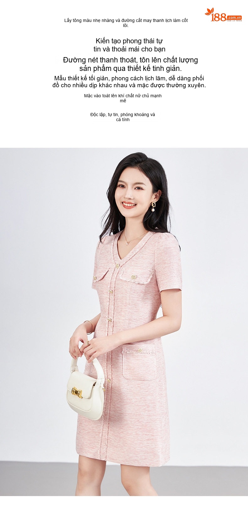 Váy Suông Nữ Tiểu Thư Phong Cách Tiểu Thư Thanh Lịch Thu Đông Màu Hồng chi tiết 3
