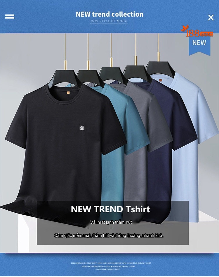 Áo Thun Tay Ngắn Nam Cotton Cổ Tròn Form Rộng Màu Xanh Nhạt, Xám, Xanh Đen, Đen... chi tiết 1