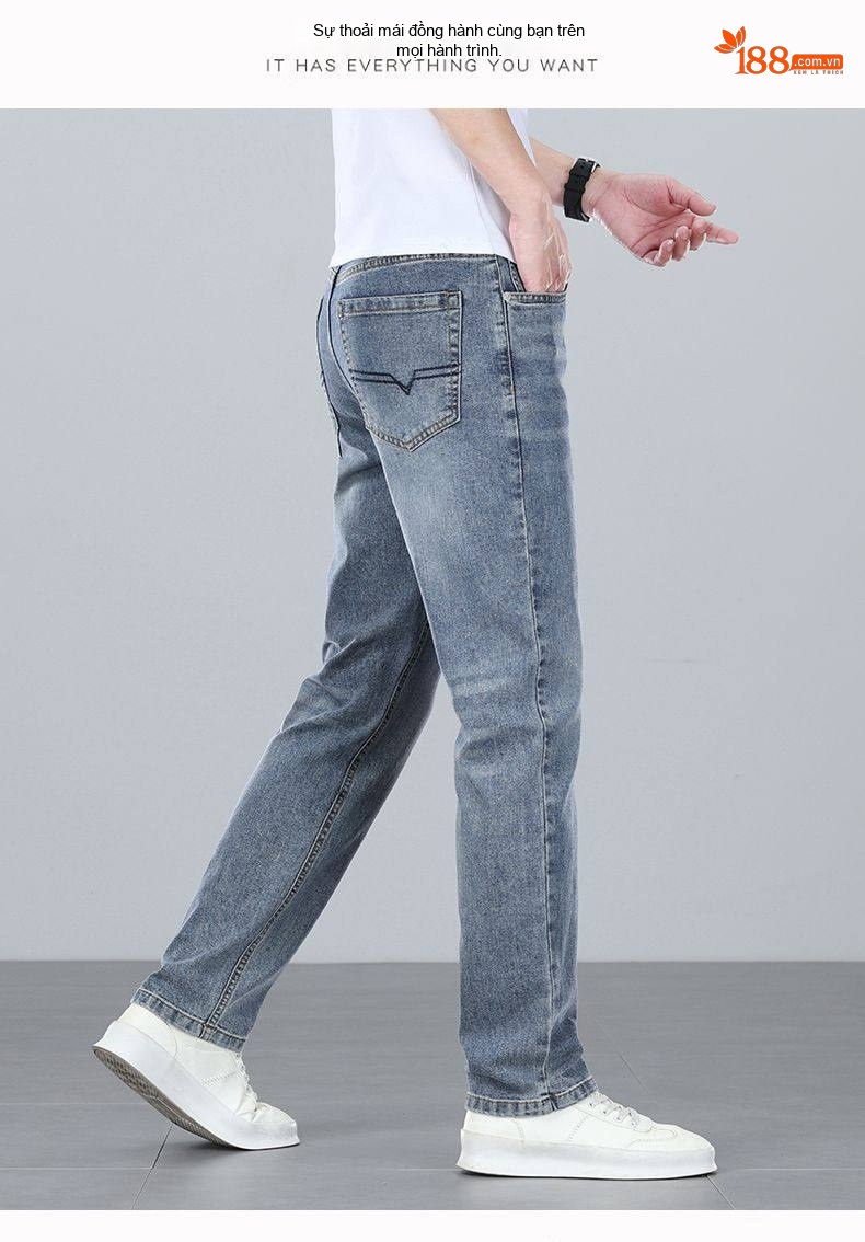 Quần Jean Nam Ống Suông Dáng Rộng Cotton Co Giãn Màu Xanh Nhạt, Xanh Đậm chi tiết 36