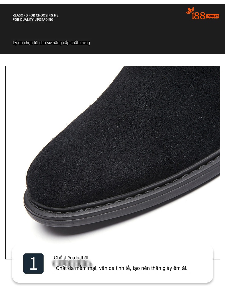 Boot Chelsea Nam Da Mờ Cao Cổ Chiều Cao Đế Khoảng 3cm Màu Đen, Nâu, Xám chi tiết 4