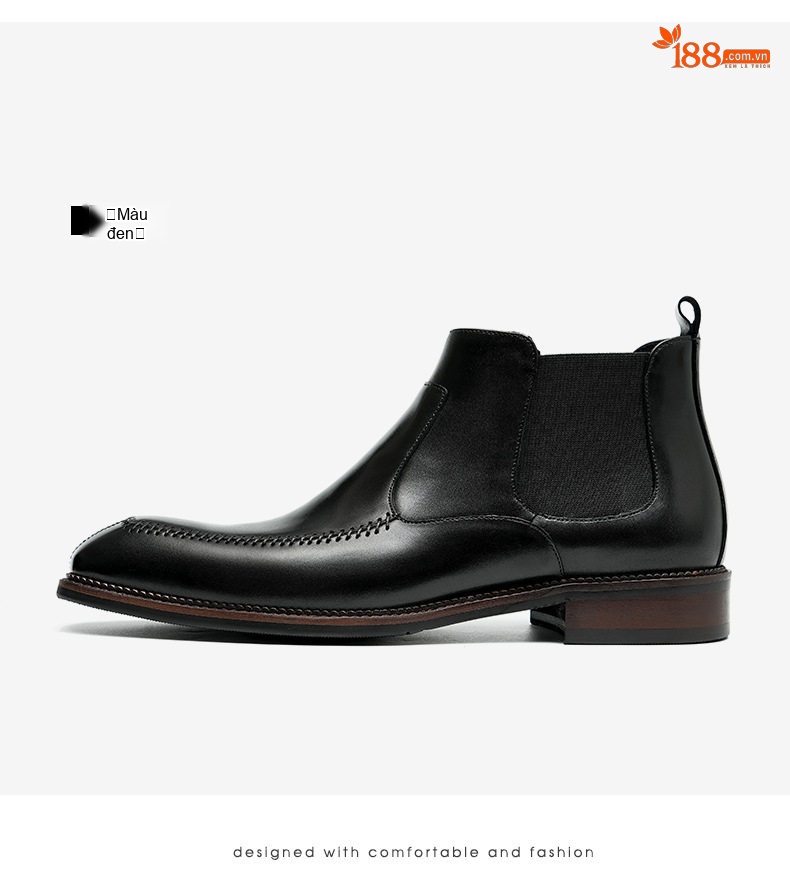 Giày Chelsea Boot Nam Da Bóng Cao Cổ Mũi Nhọn Chiều Cao Đế Khoảng 3cm Màu Đen, Nâu chi tiết 16