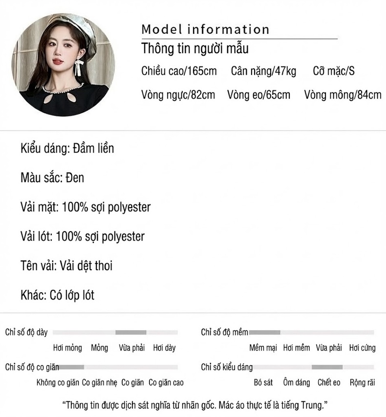 Váy Đầm A Dáng Ngắn Tay Dài Đính Đá Phong Cách Quý Cô Màu Đen chi tiết 2