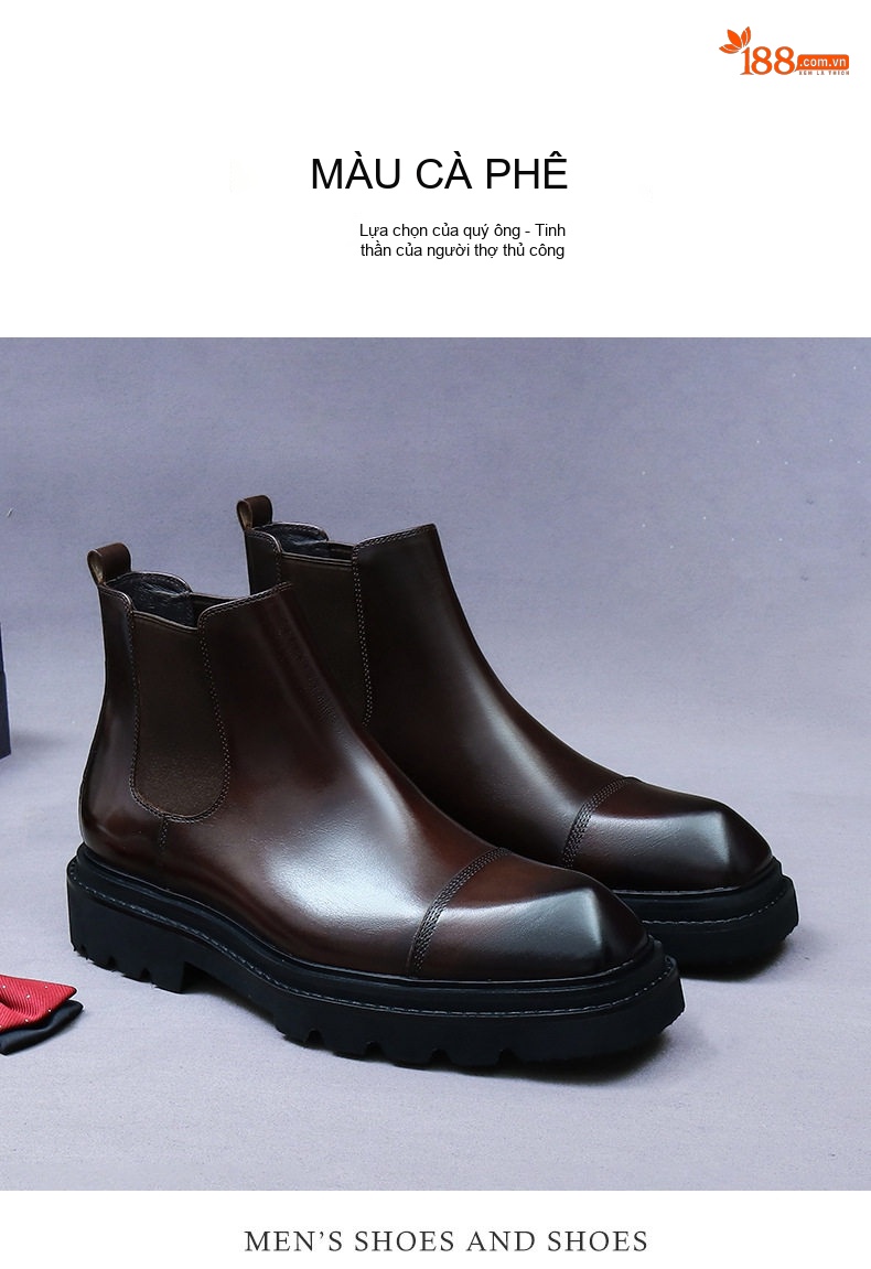 Giày Chelsea Boot Nam Da Thật Đế Dày Chiều Cao Đế Khoảng 4cm Màu Đen, Nâu chi tiết 10