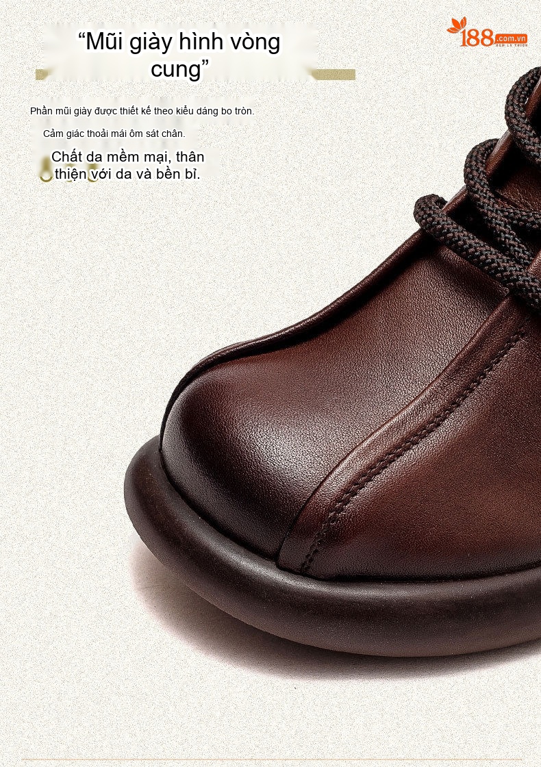 Boot Nữ Da Bò Lót Lông Giữ Ấm Mùa Đông Cổ Ngắn Chiều Cao Đế Khoảng 5cm Màu Nâu, Đen chi tiết 5