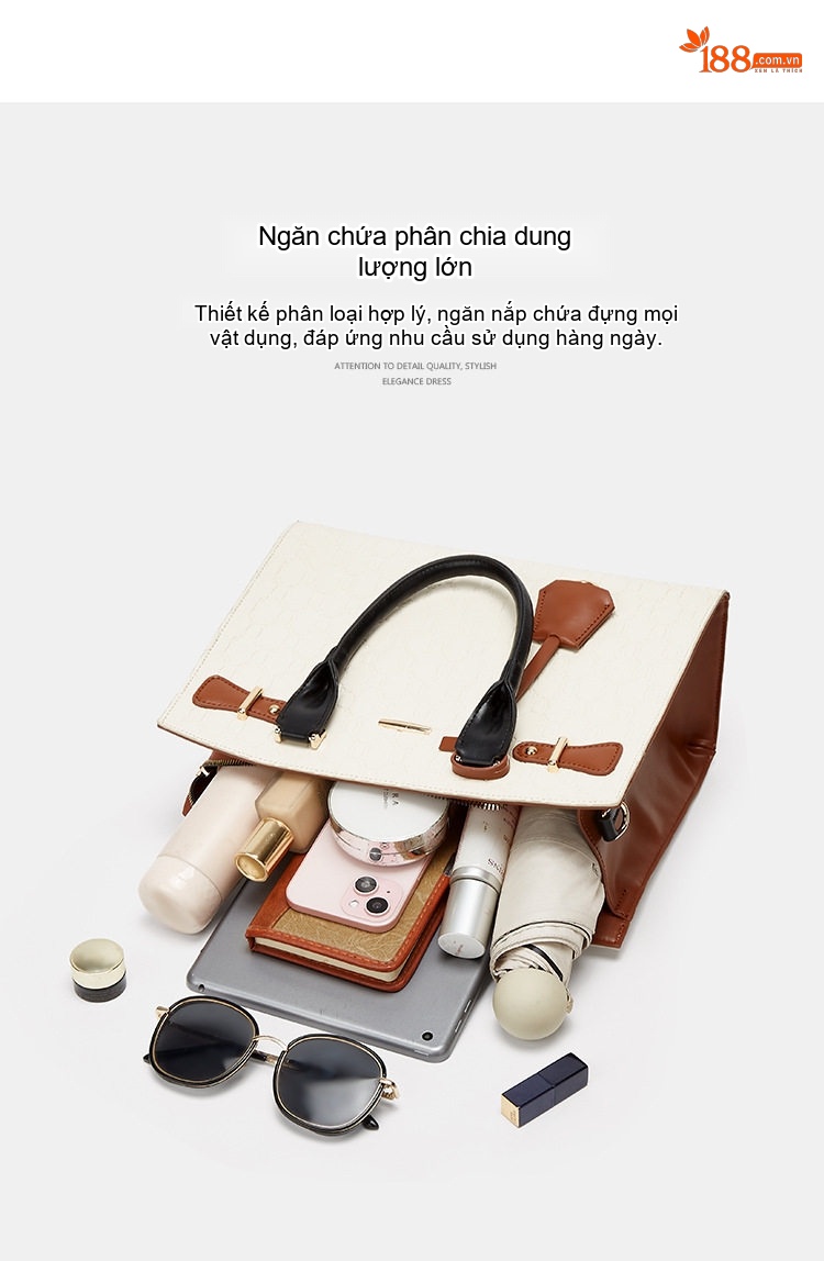 Bộ Túi Xách Tay, Túi Đeo Vai, Túi Clutch và Ví Nữ Da Bóng chi tiết 3