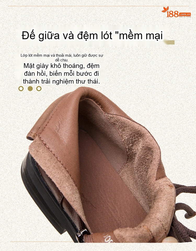 Boot Nữ Cổ Ngắn Da Thật Thắt Dây Chiều Cao Đế Khoảng 2cm Màu Đen, Nâu, Xám chi tiết 7