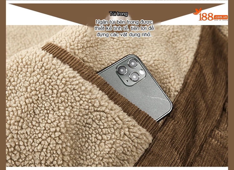 Áo Khoác Nam Cotton Lót Lông Cổ Bẻ Dáng Rộng Giữ Ấm Màu Xám, Nâu, Đen chi tiết 31