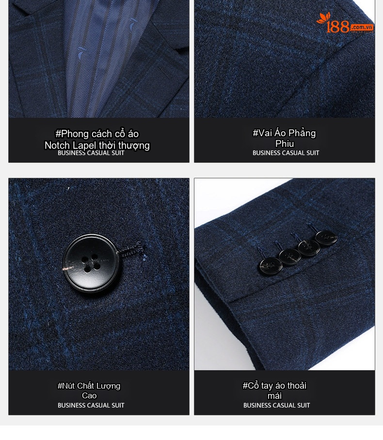 Áo Vest Nam Cashmere Lông Cừu, Lụa, Kẻ Ô Vuông Phong Cách Thu Đông Màu Xanh Navy chi tiết 4