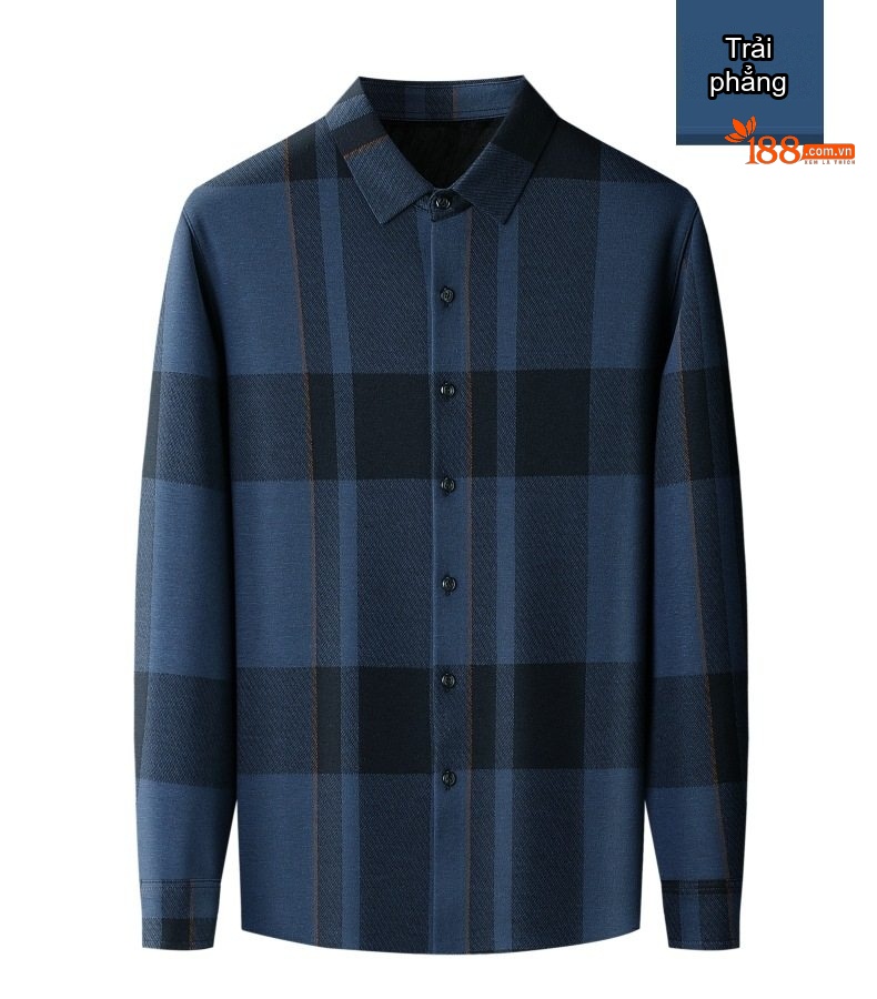 Áo Sơ Mi Nam Lông Chồn Dệt Kim Caro Chống Nhăn Giữ Ấm Màu Xanh Navy, Đỏ chi tiết 13
