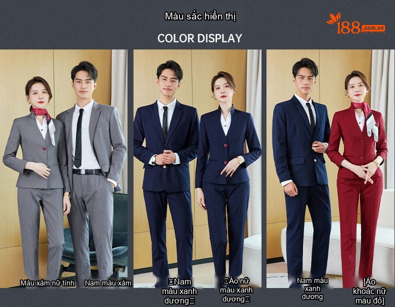 Bộ Vest Công Sở Nam Nữ Phong Cách Trung Hoa Áo Quần Dài Tay Màu Đen, Đỏ, Xám chi tiết 10