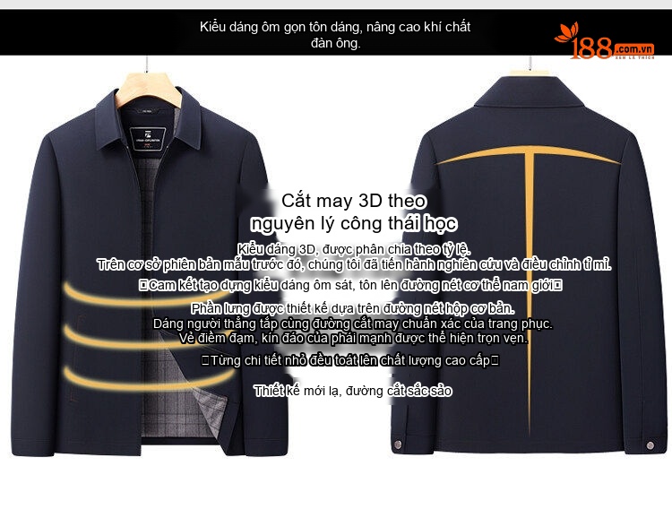Áo Khoác Nam Cổ Bẻ Khóa Kéo Phong Cách Lịch Lãm Màu Xám, Xanh Navy chi tiết 4
