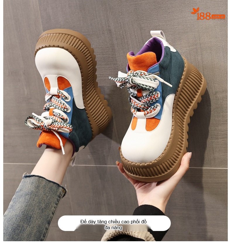 Giày Cao Cổ Nữ Đế Bánh Mì Chiều Cao Đế Khoảng 5cm Giày Thể Thao Dây Rút Màu Trắng, Cam, Xanh Lá, Xanh Dương chi tiết 1