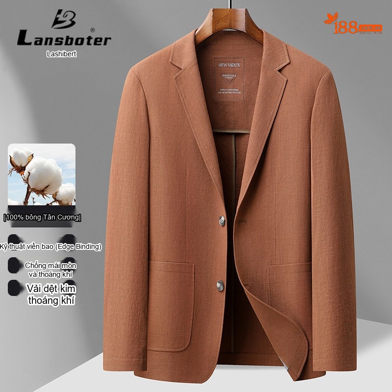 Áo Vest/Blazer Nam Cotton Mỏng Lót Viền Màu Kem, Xanh Lam, Nâu, Xanh Navy...