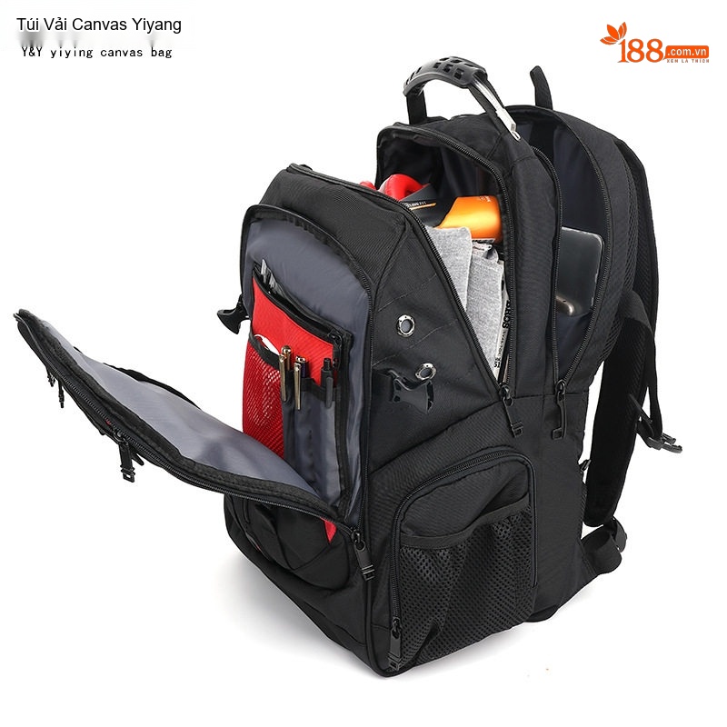 Balo Đôi Nam Vải Canvas Chống Nước Đựng Laptop Du Lịch Công Tác Màu Đen