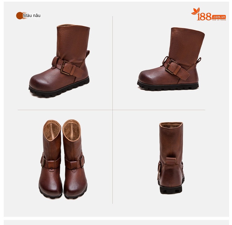 Boot Nữ Cổ Lửng Da Bò Công Sở Khóa Cài Chiều Cao Đế Khoảng 3cm Màu Nâu, Đen chi tiết 18