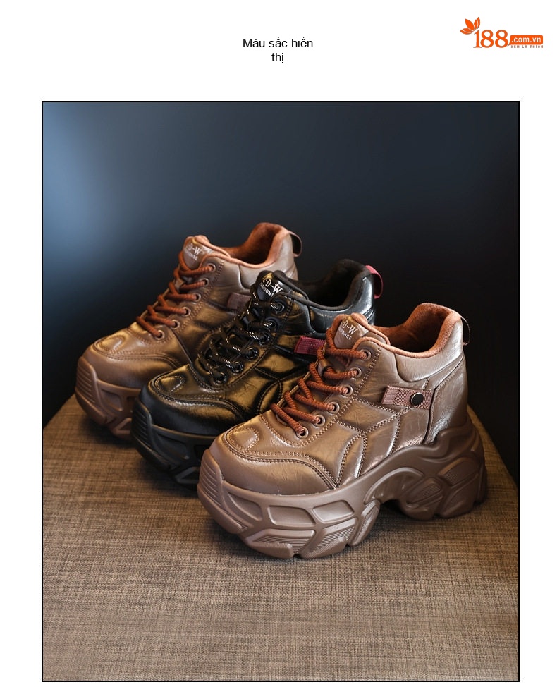 Giày Sneaker Nữ Da Bóng Đế Cao Khoảng 8.5cm Lót Lông Giữ Ấm Màu Đen, Nâu chi tiết 20