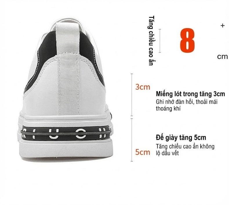 Giày Thể Thao Nam Đế Cao 6cm Phong Cách Casual Màu Đen, Trắng chi tiết 6