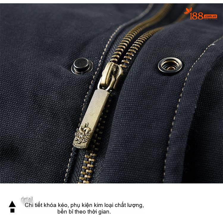 Áo Khoác Cotton Nam Lót Lông Có Mũ Trùm Đầu Dáng Rộng Màu Xanh Rêu, Xanh Navy chi tiết 6
