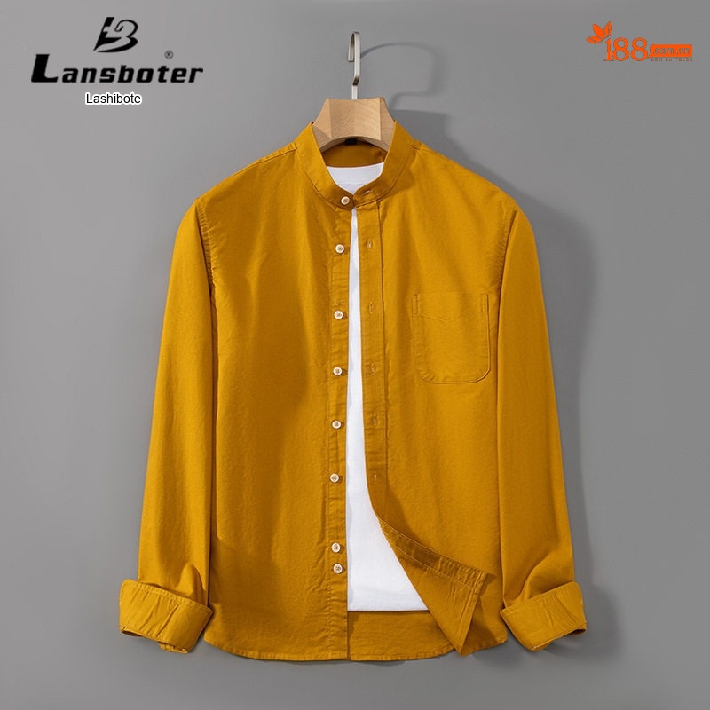 Áo Sơ Mi Nam Tay Dài Cổ Trụ Oxford Cotton Dáng Ôm Màu Vàng, Xanh Lam, Xanh Dương, Xám...