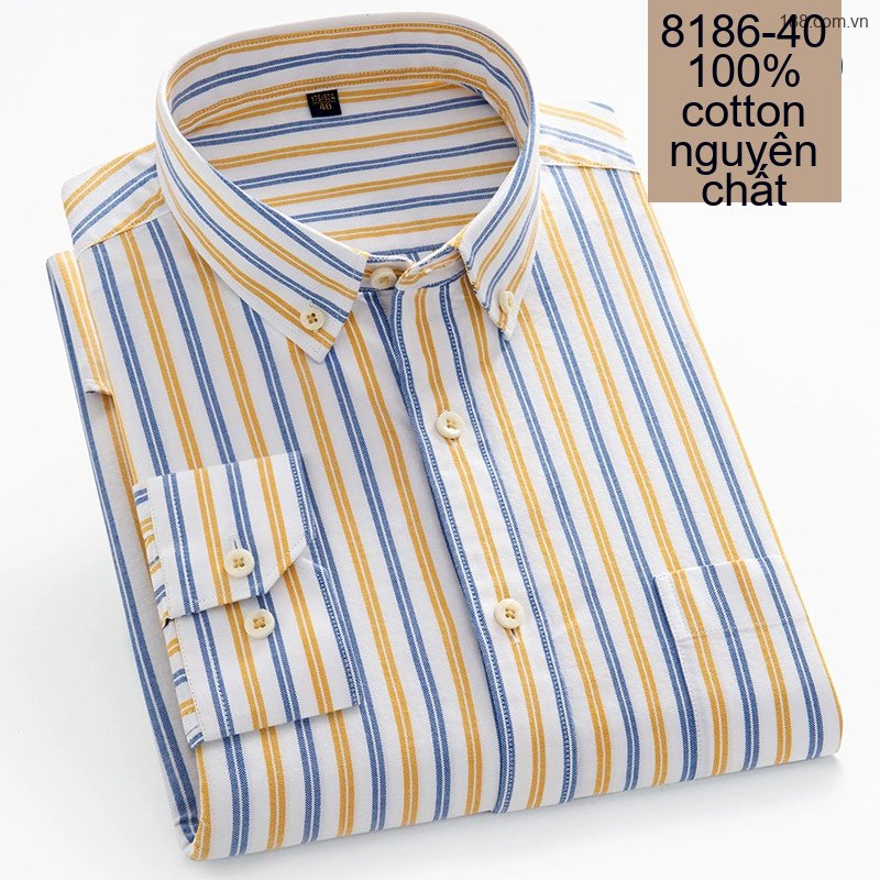 Áo Sơ Mi Nam Tay Dài Cotton Kẻ Sọc Thanh Lịch Phong Cách Công Sở Màu Trắng, Xanh, Đen, Đỏ...