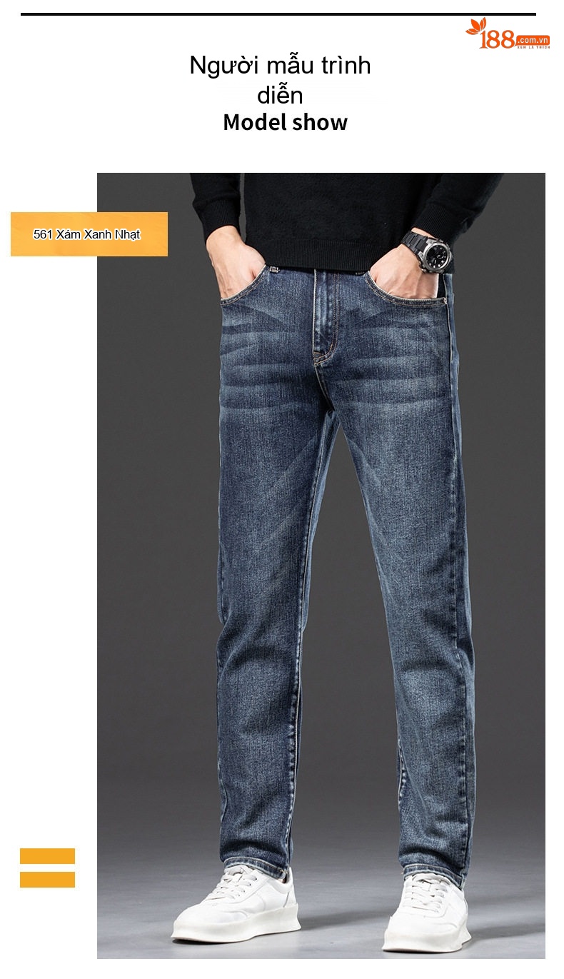 Quần Jean Nam Ống Đứng Co Giãn Thoải Mái Màu Xanh Denim chi tiết 12