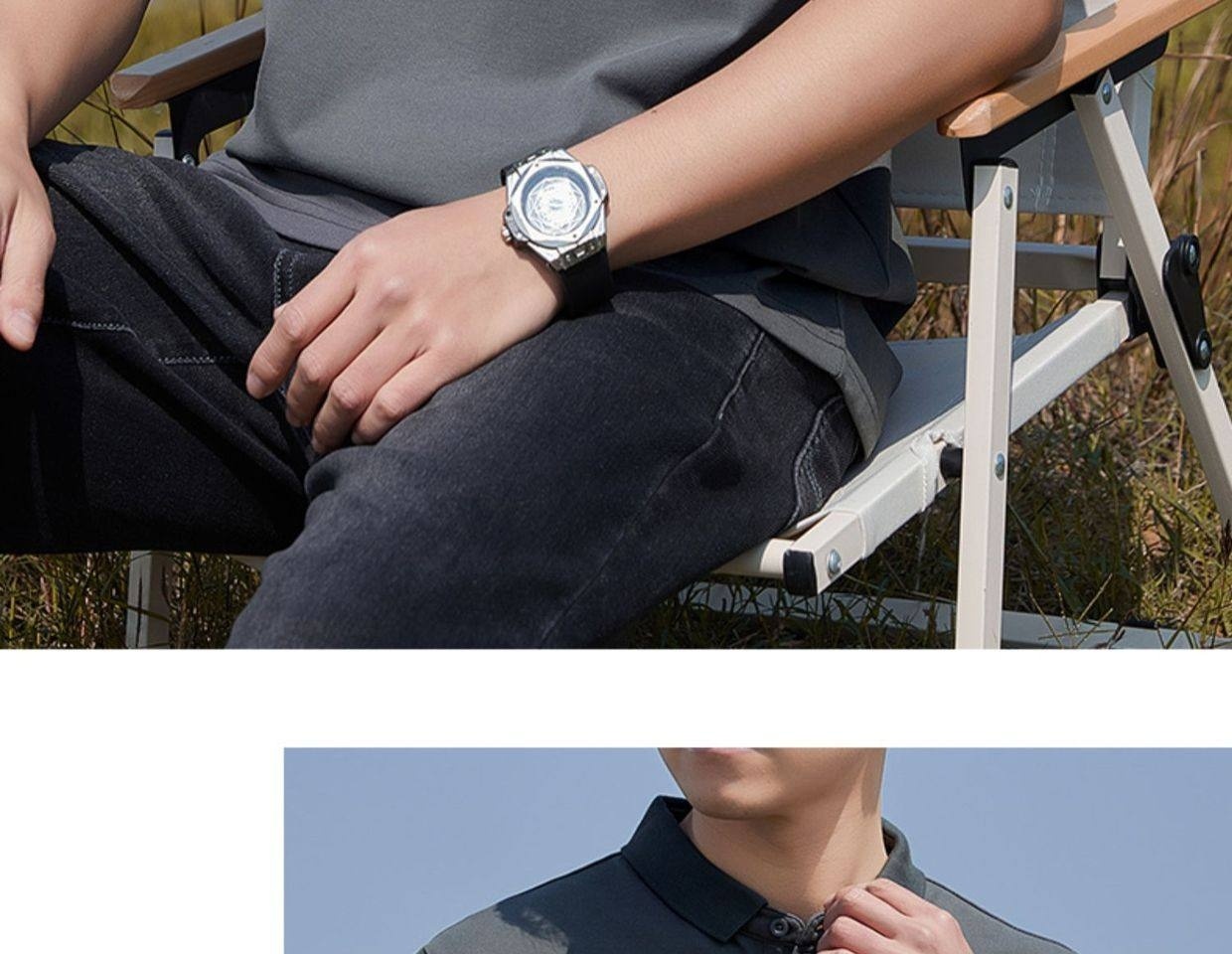 Áo Polo Nam Tay Ngắn Cotton Pima, Vải Mesh Thoáng Khí Màu Đen, Xám chi tiết 15