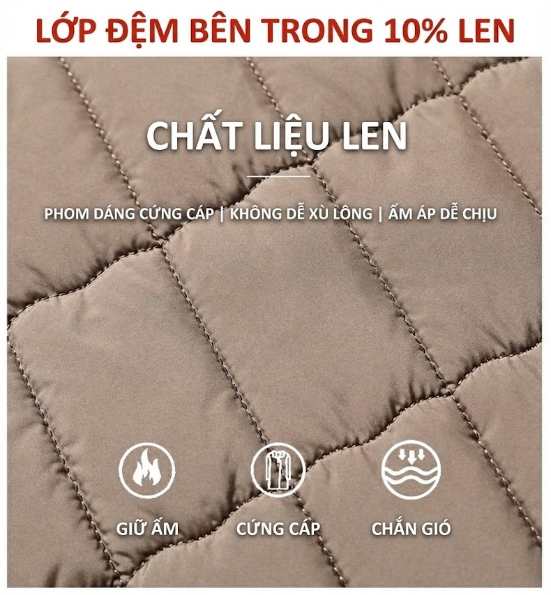 Áo Khoác Cotton Nam Cổ Bẻ Lót Bông Giữ Ấm Phong Cách Doanh Nhân Màu Đen chi tiết 5