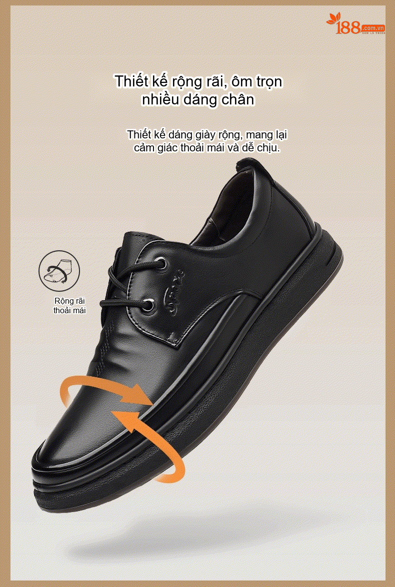 Giày Tây Buộc Dây Nam Da Thật Chiều Cao Đế Khoảng 3cm Màu Đen chi tiết 5