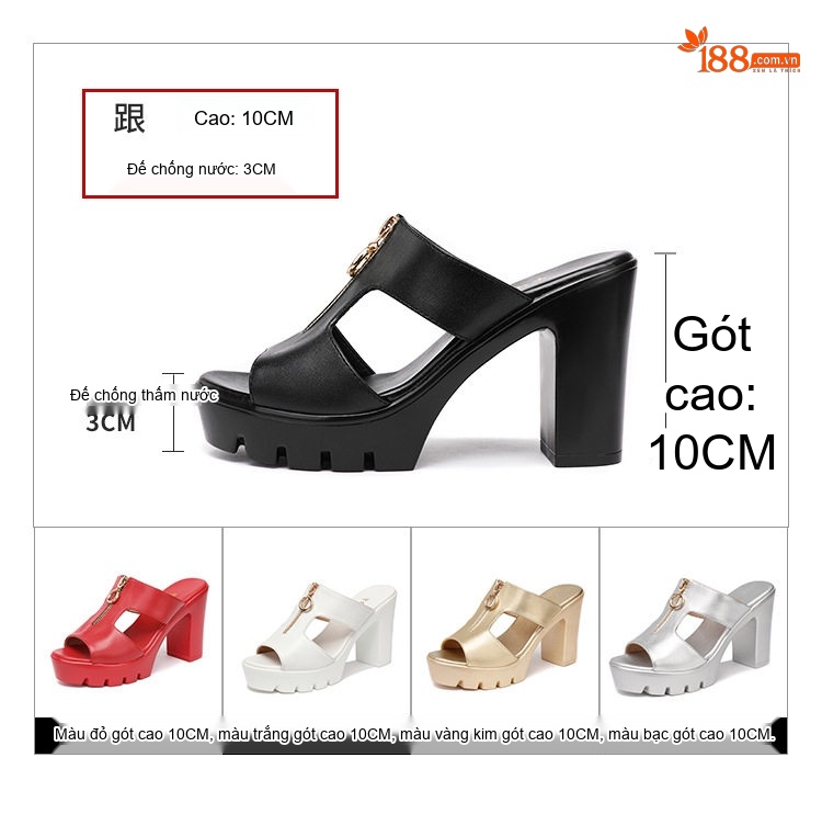 Dép Sục Nữ Hở Mũi Quai Ngang Da Bóng Chiều Cao Đế Khoảng 8cm Màu Đen, Trắng, Đỏ, Bạc... chi tiết 4
