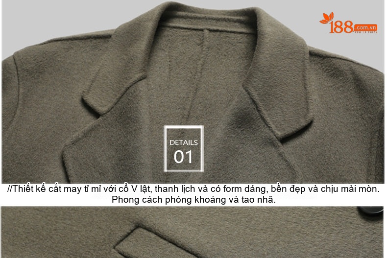 Áo Khoác Dạ Nam Dáng Dài Double Breasted Chất Liệu Lông Cừu Màu Đen, Nâu, Xám chi tiết 13
