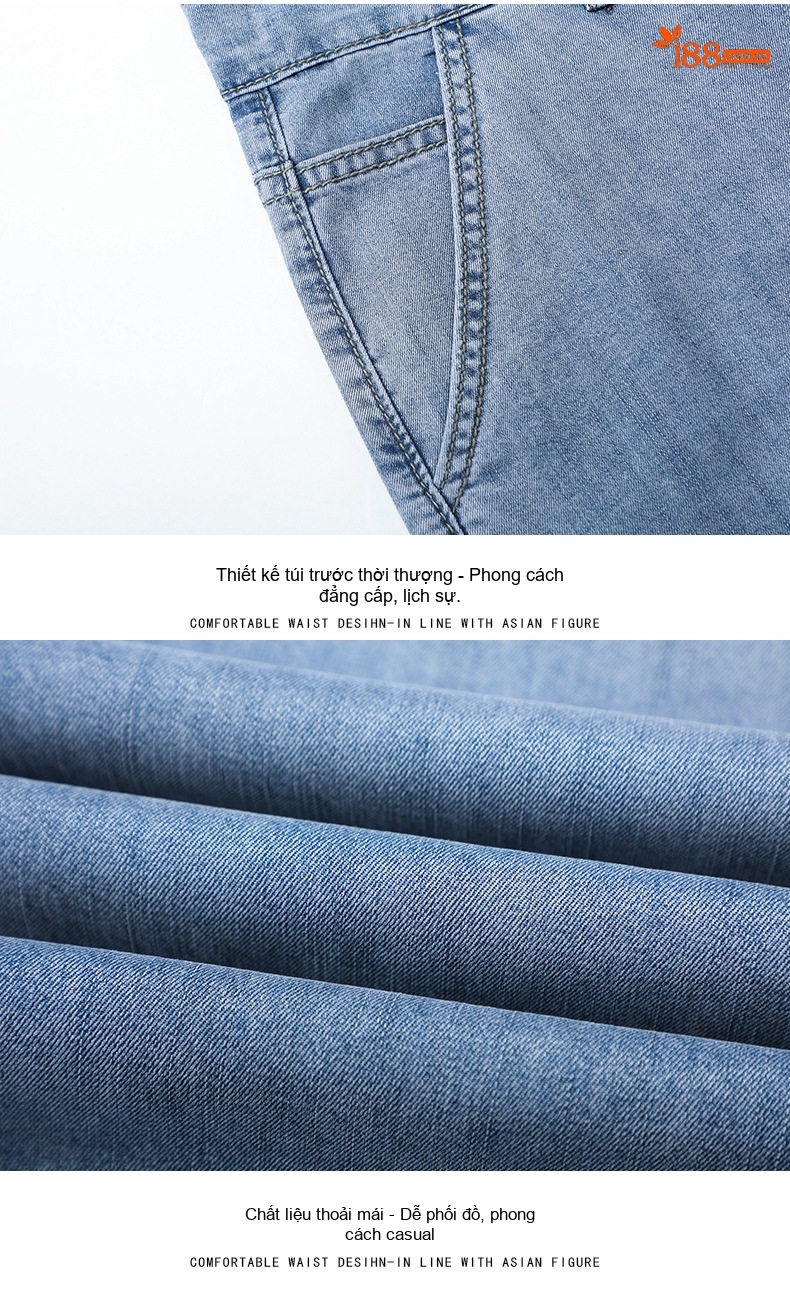 Quần Jeans Nam Ống Đứng Co Giãn Nhẹ Dáng Suông Dài Màu Xanh chi tiết 11