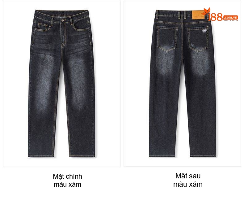 Quần Jean Ống Rộng Nam Dáng Suông Phong Cách Retro Màu Xanh Dương, Đen chi tiết 17