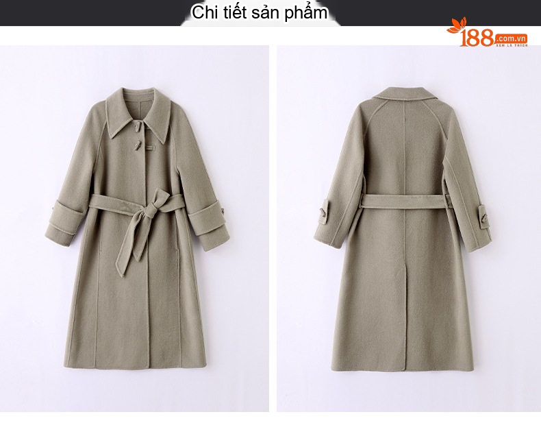 Áo Khoác Dạ Nữ Dáng Dài Vừa Thu Đông 2023 Phong Cách Hepburn Thắt Eo Khuy Cài Màu Be, Xanh, Hồng, Nâu chi tiết 36