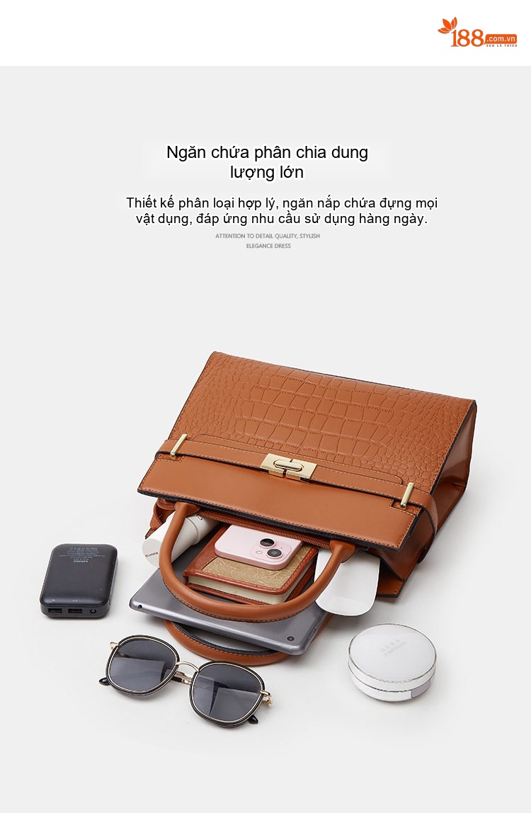 Set Túi Xách Nữ 3 Món Da Bóng Retro Đeo Vai, Xách Tay, Đeo Chéo, Túi Mẹ Con Màu Đen, Đỏ, Xanh Lá, Nâu... chi tiết 3