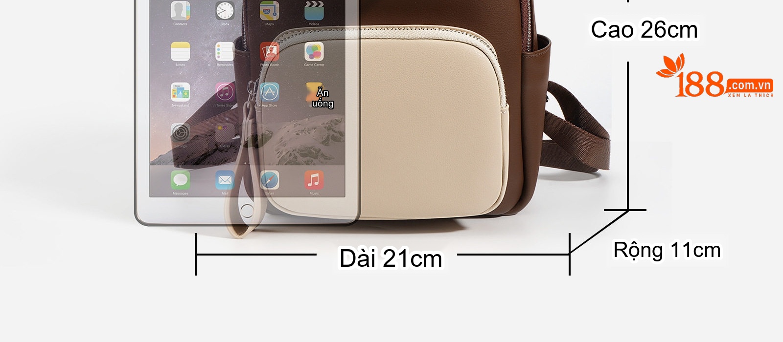 Balo Mini Da Bò Nữ Phối Màu Cổ Điển Đeo Vai Du Lịch Màu Nâu, Kem