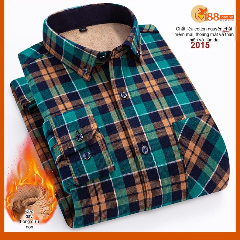 Áo Sơ Mi Nam Ca Rô Lông Cừu Non Cotton Dày Dặn Giữ Ấm Màu Đen, Đỏ, Xanh Dương, Xanh Lá... chi tiết 41