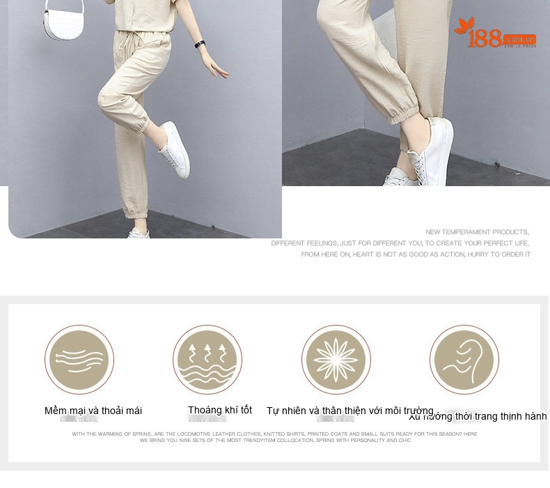 Bộ Quần Áo Nữ Cotton Lanh Mùa Hè Phong Cách Quý Bà chi tiết 2
