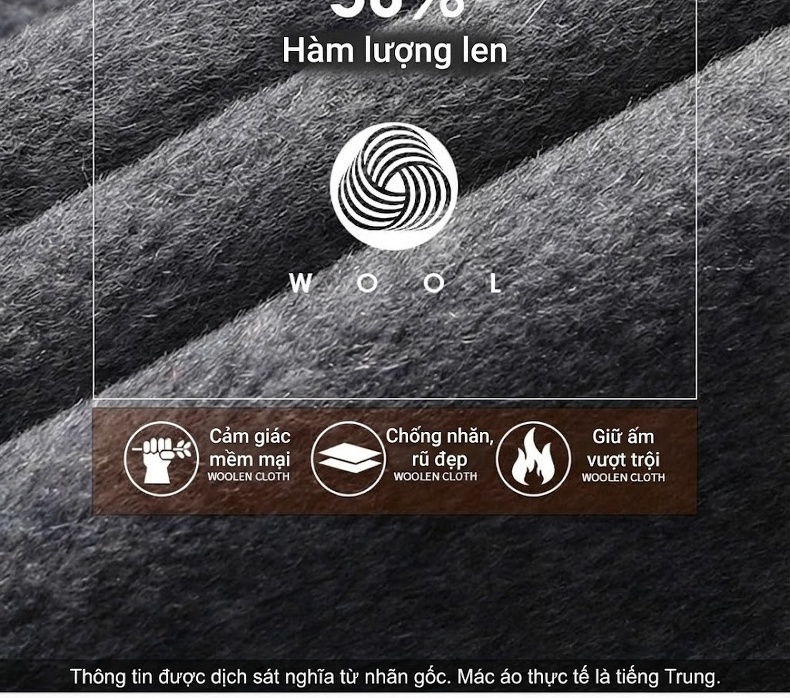 Áo Khoác Dạ Nam Hai Mặt Lông Cừu Dáng Vest Trung Niên Màu Nâu, Đen, Xám chi tiết 3