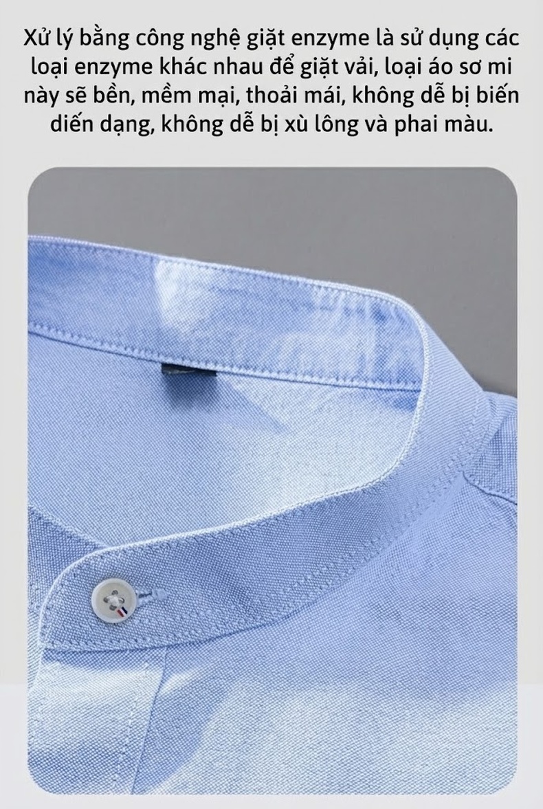 Áo Sơ Mi Nam Tay Dài Cổ Trụ Oxford Cotton Dáng Ôm Màu Vàng, Xanh Lam, Xanh Dương, Xám... chi tiết 3