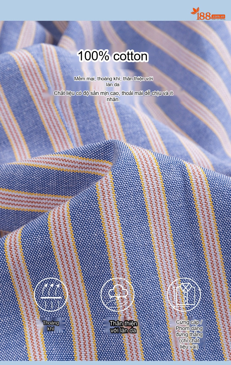 Áo Sơ Mi Nam Tay Dài Oxford Cotton Thoáng Khí Họa Tiết Kẻ Sọc Lớn Màu Xanh Dương, Đen, Trắng, Xám... chi tiết 9