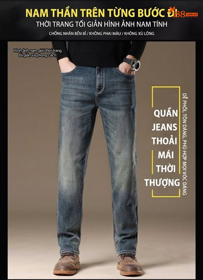 Quần Jean Nam Ống Đứng Ôm Vừa Vặn Phong Cách Âu Mỹ Màu Xanh Denim chi tiết 1